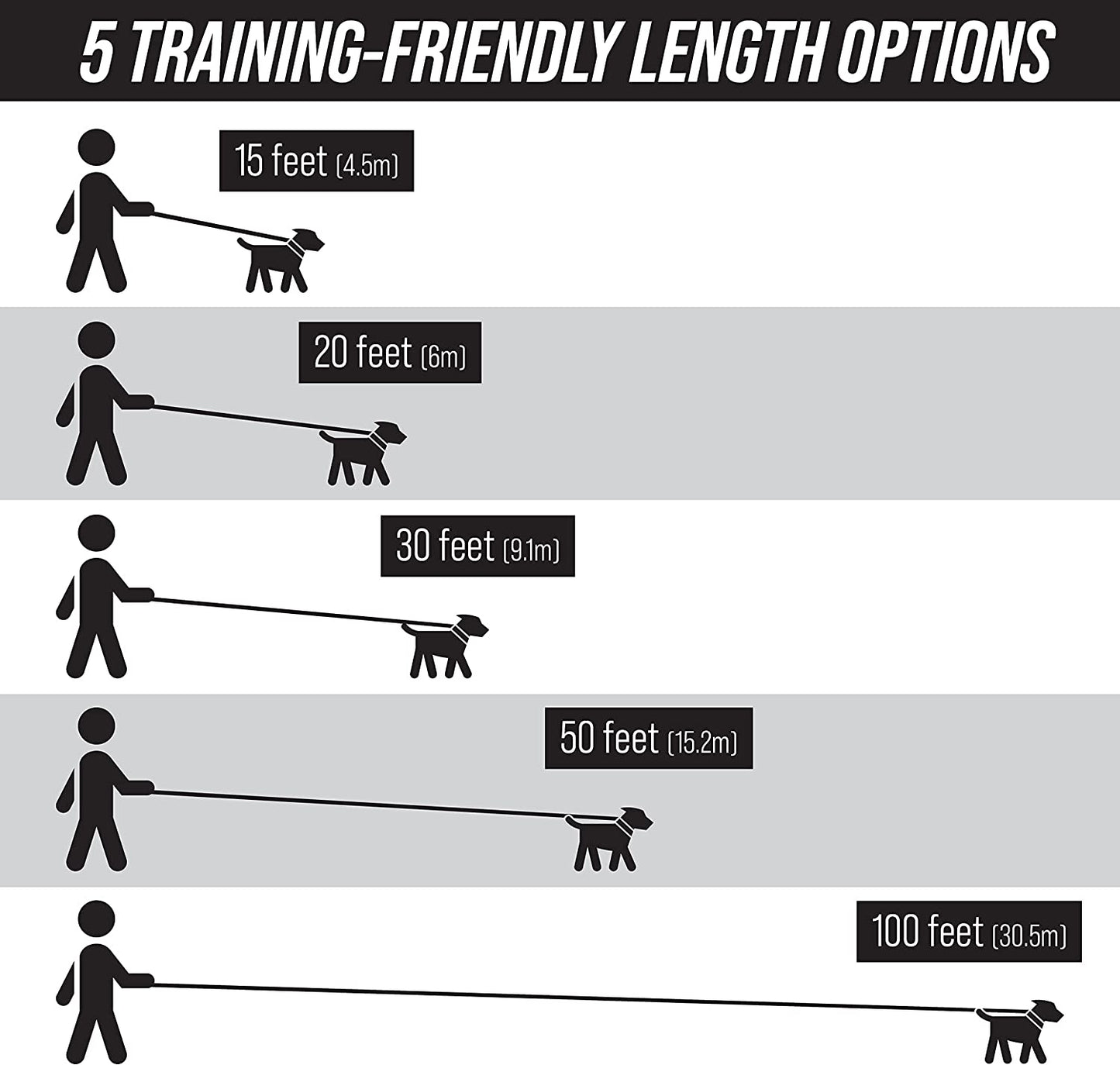 Free Range - Long Dog Leash for Large Dogs + Drawstring Backpack - 1 Inch Nylon Training Lead with Padded Handle (Black) (30 Ft)